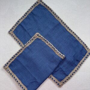 Phantoscope Pack of 2 Farmhouse Decorative Throw Pillow Covers Burlap Linen Blue